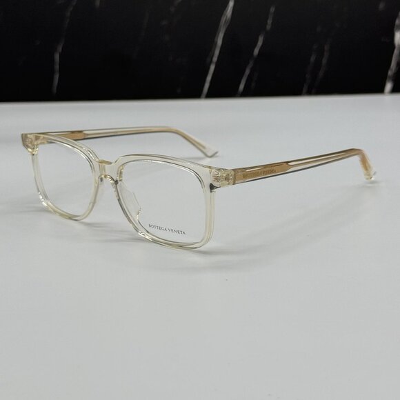NEW BOTTEGA VENETA BV1024O 005 SQUARE BEIGE TRANSPSRENT UNISEX EYEGLASSES - Picture 7 of 9